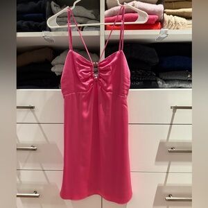 NICHOLAS Pink Silky Mini Dress with Front Ring Detail